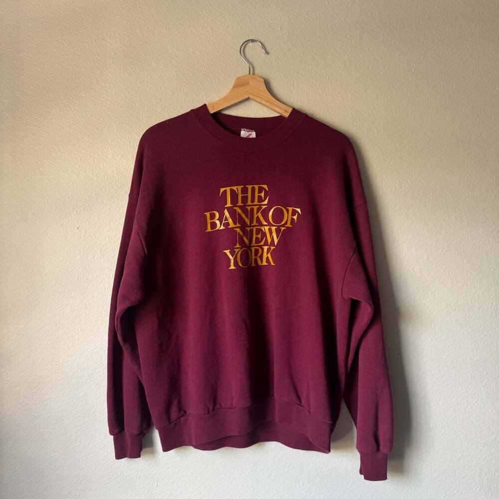 Vintage 90s The Bank of New York Sweatshirt XL Made USA Maroon Jerzees